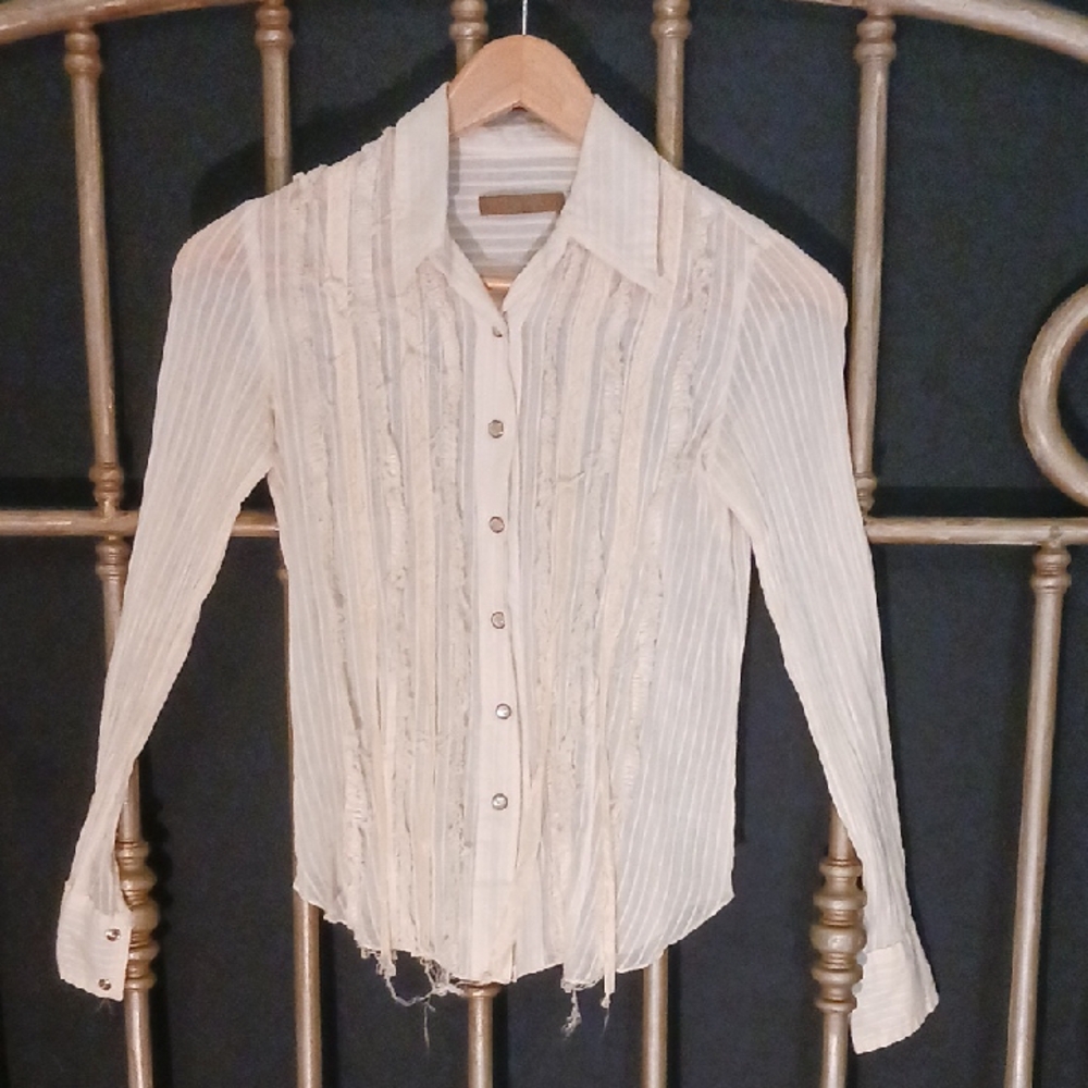 Anna Huling Diaphonous Cream Voile Ruffled Shirt